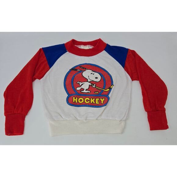 Snoopy Peanuts Hockey Shirt Long Sleeve 4T Wormser Blue Red Vintage 1980s - Picture 1 of 9